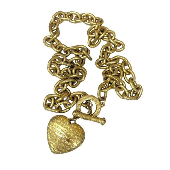 1980s Vintage Givenchy Puffy Heart Necklace Gold Plated - Picture 3 of 5